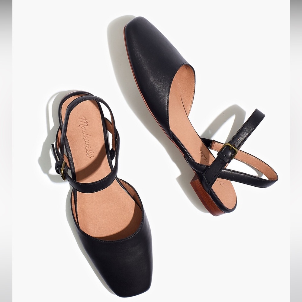 Madewell Jeanne Black Leather slingback flat Size 8